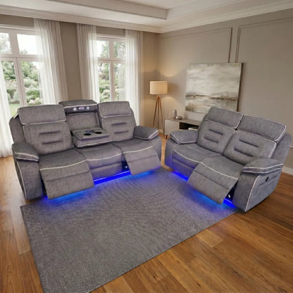 Hafsa Music 3+2 Grey OTE Fabric E/ R Sofa Set , USB, LED, Bluetooth.
