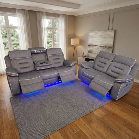 Hafsa Music 3+2 Grey OTE Fabric E/ R Sofa Set , USB, LED, Bluetooth.