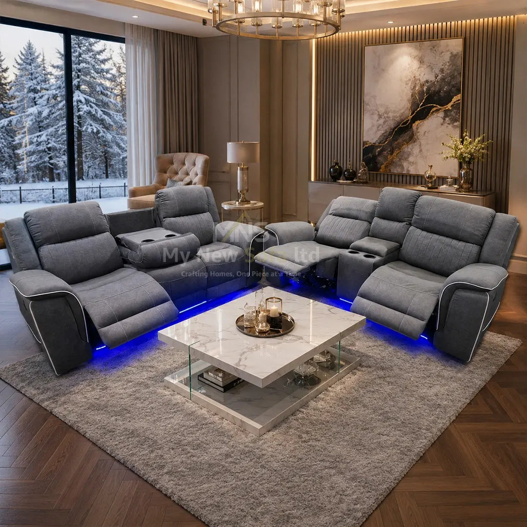 Hannah electric recliner 3+2 sofa in micro fibre fabric