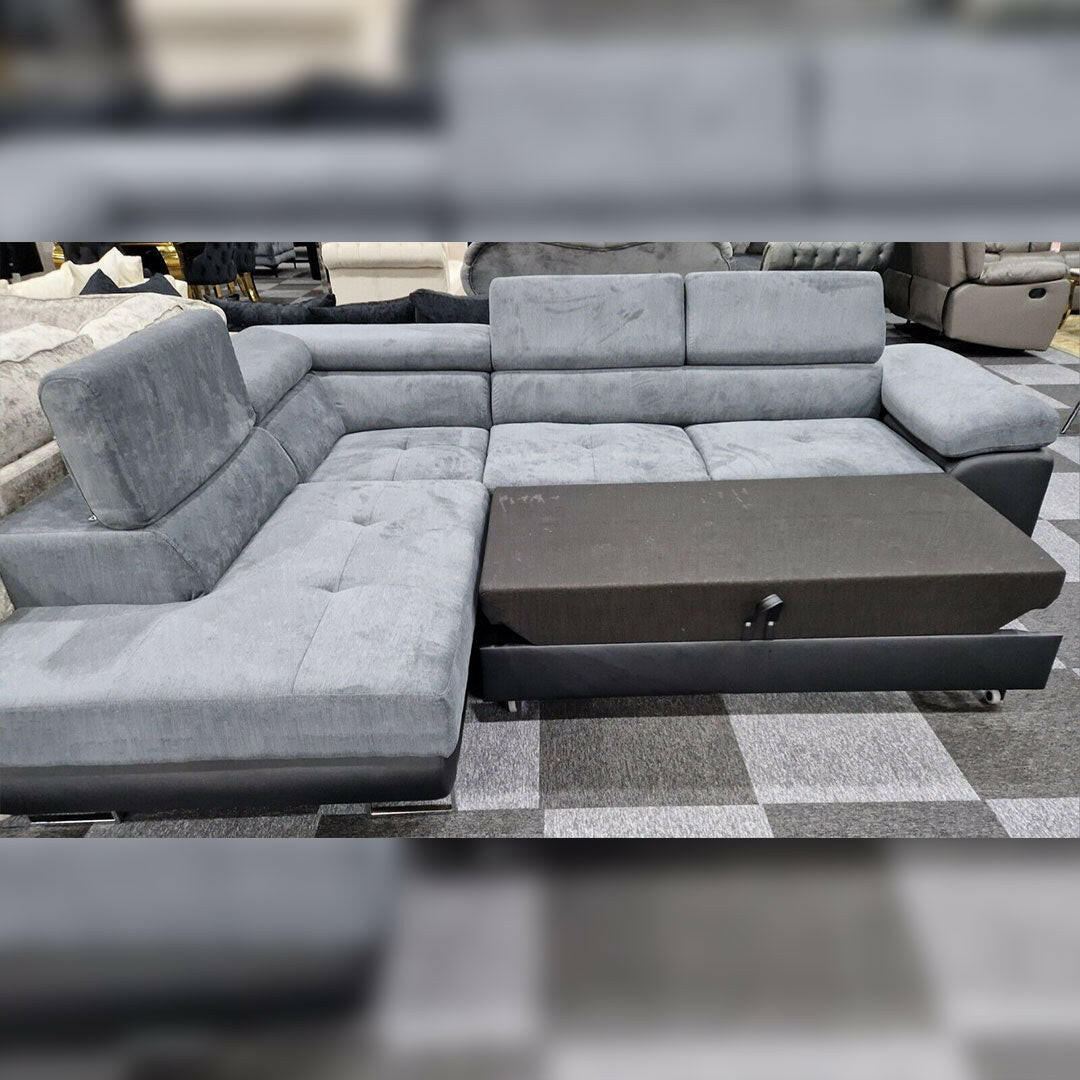 Luton Sofabed Corner Sofa Bed With Storage Box Grey-Black - MNS (MY NEW SOFA) LTD