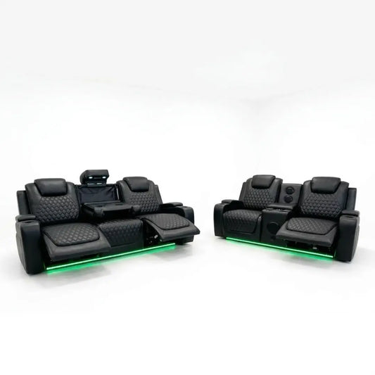 Malaga Leather Electric Recliner Sofa Set With Cupholders