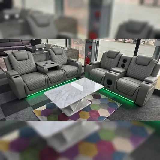 Malaga Leather Electric Recliner Sofa Set With Cupholders – 3+2 Seater Sofa Set