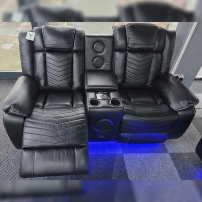 Michigan Music 3+2 Black or Grey Electric Recliner Sofa Set. USB, LED, Bluetooth