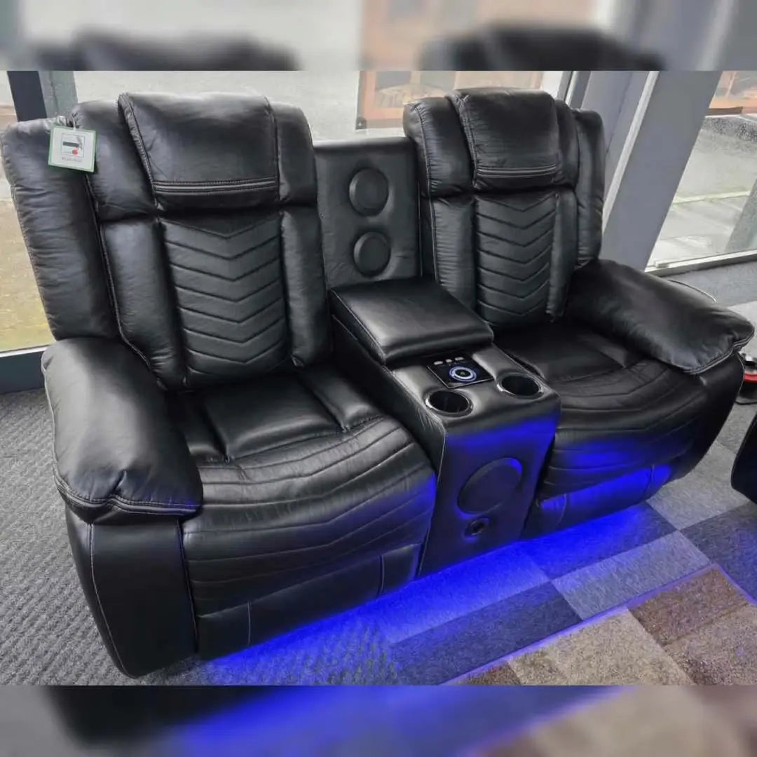Michigan Music 3+2 Black or Grey Electric Recliner Sofa Set. USB, LED, Bluetooth