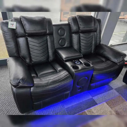 Michigan Music 3+2 Black or Grey Electric Recliner Sofa Set. USB, LED, Bluetooth