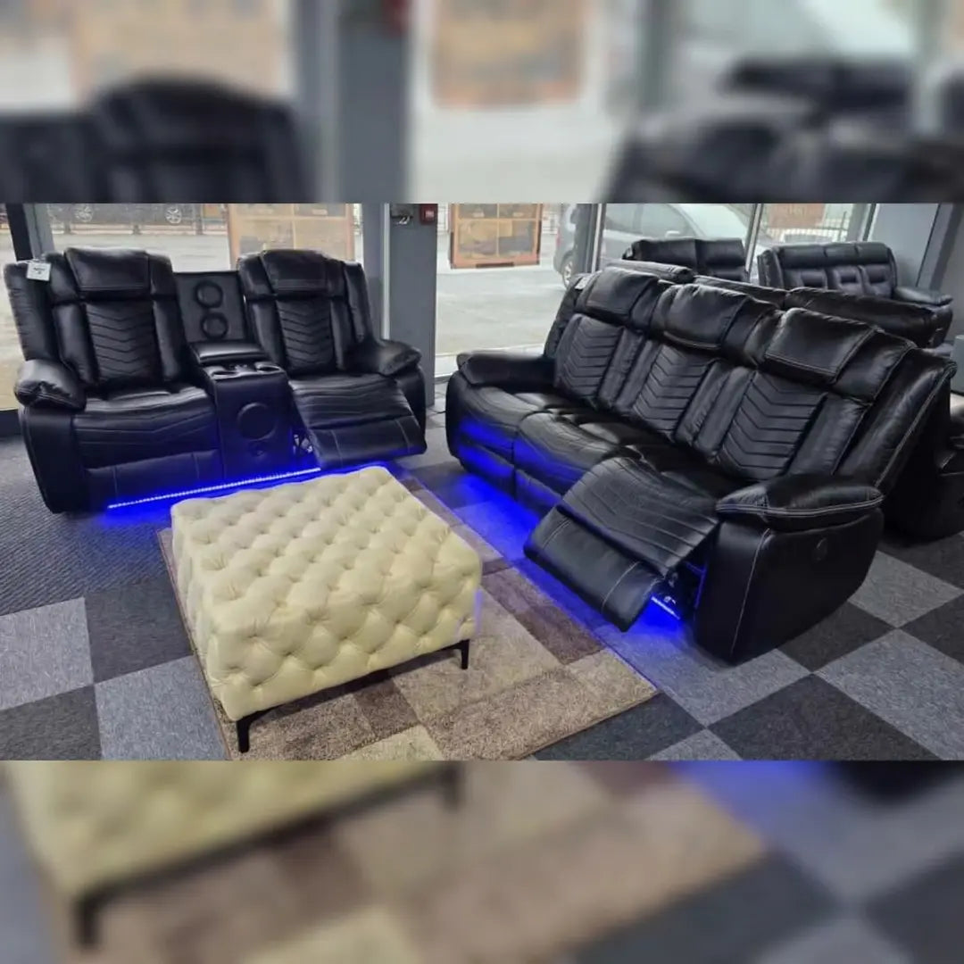 Michigan Music 3+2 Black or Grey Electric Recliner Sofa Set. USB, LED, Bluetooth