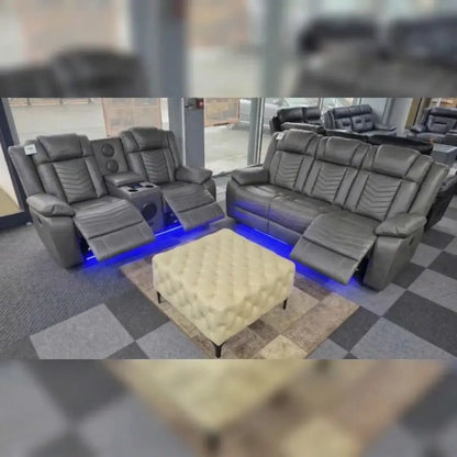 Michigan Music 3+2 Black or Grey Electric Recliner Sofa Set. USB, LED, Bluetooth