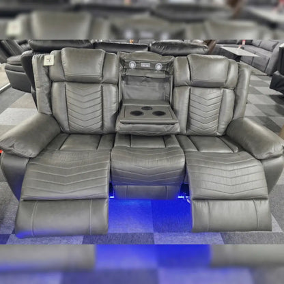 Michigan Music 3+2 Black or Grey Electric Recliner Sofa Set. USB, LED, Bluetooth