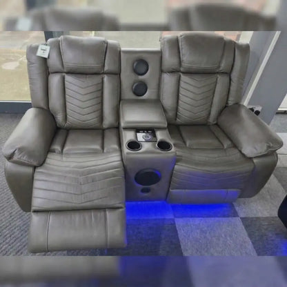 Michigan Music 3+2 Black or Grey Electric Recliner Sofa Set. USB, LED, Bluetooth