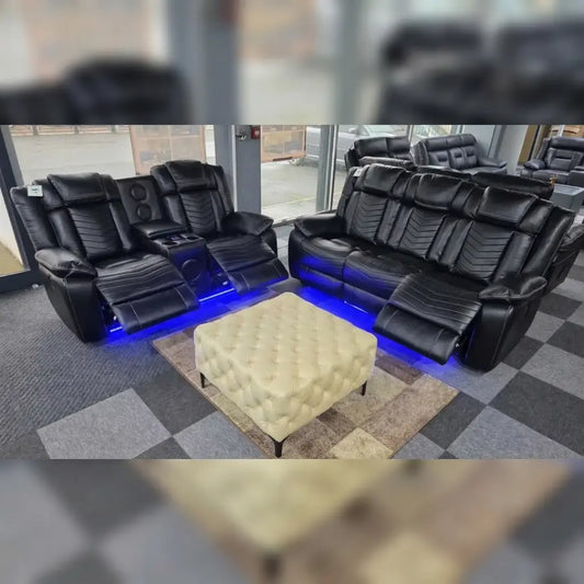 Michigan Music 3+2 Black or Grey Electric Recliner Sofa Set. USB, LED, Bluetooth