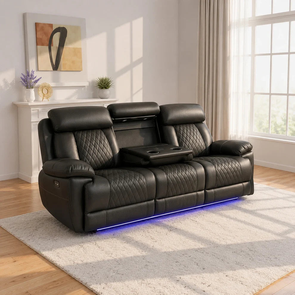 MNS Carlisle 3+2 Seater Leather Recliner Sofa Set with LED Lights & USB