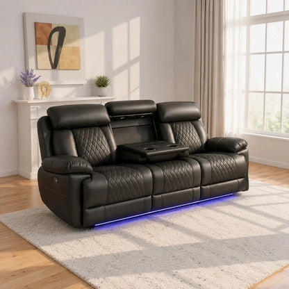 MNS Carlisle 3+2 Seater Leather Recliner Sofa Set with LED Lights & USB