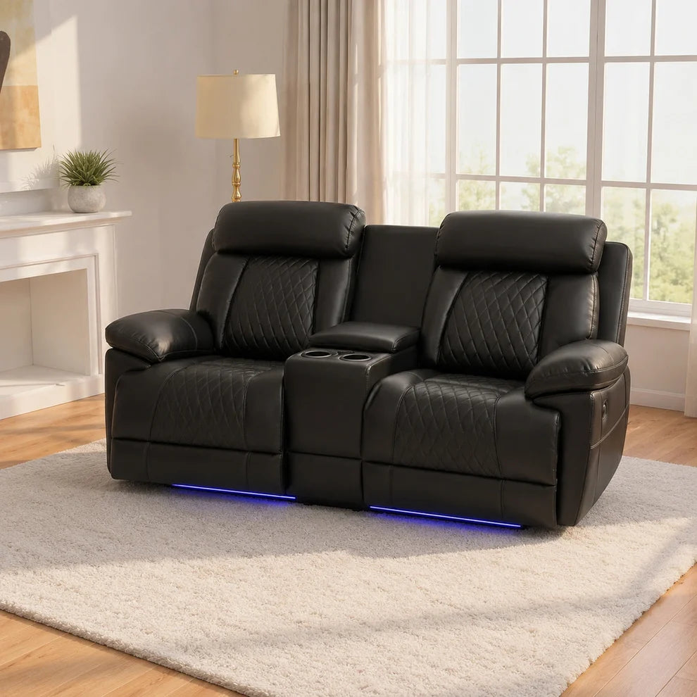 MNS Carlisle 3+2 Seater Leather Recliner Sofa Set with LED Lights & USB