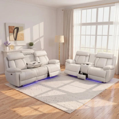 MNS Carlisle 3+2 Seater Leather Recliner Sofa Set with LED Lights & USB