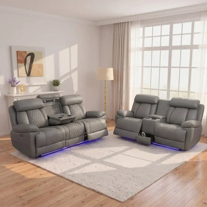 MNS Carlisle 3+2 Seater Leather Recliner Sofa Set with LED Lights & USB