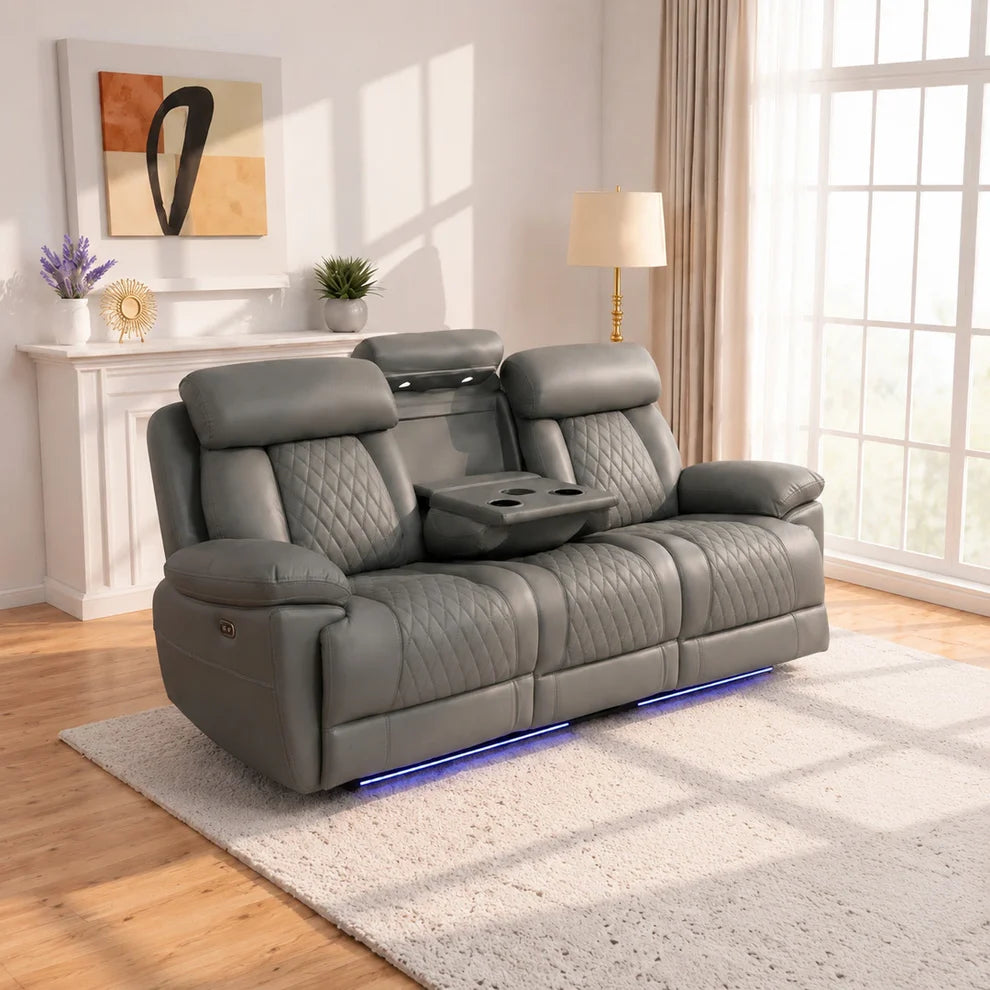 MNS Carlisle 3+2 Seater Leather Recliner Sofa Set with LED Lights & USB