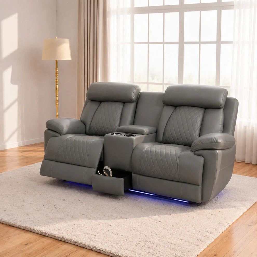 MNS Carlisle 3+2 Seater Leather Recliner Sofa Set with LED Lights & USB