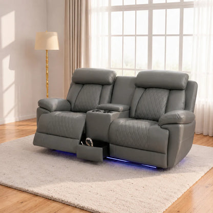 MNS Carlisle 3+2 Seater Leather Recliner Sofa Set with LED Lights & USB