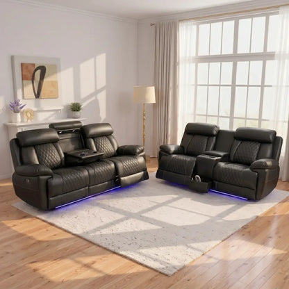 MNS Carlisle 3+2 Seater Leather Recliner Sofa Set with LED Lights & USB