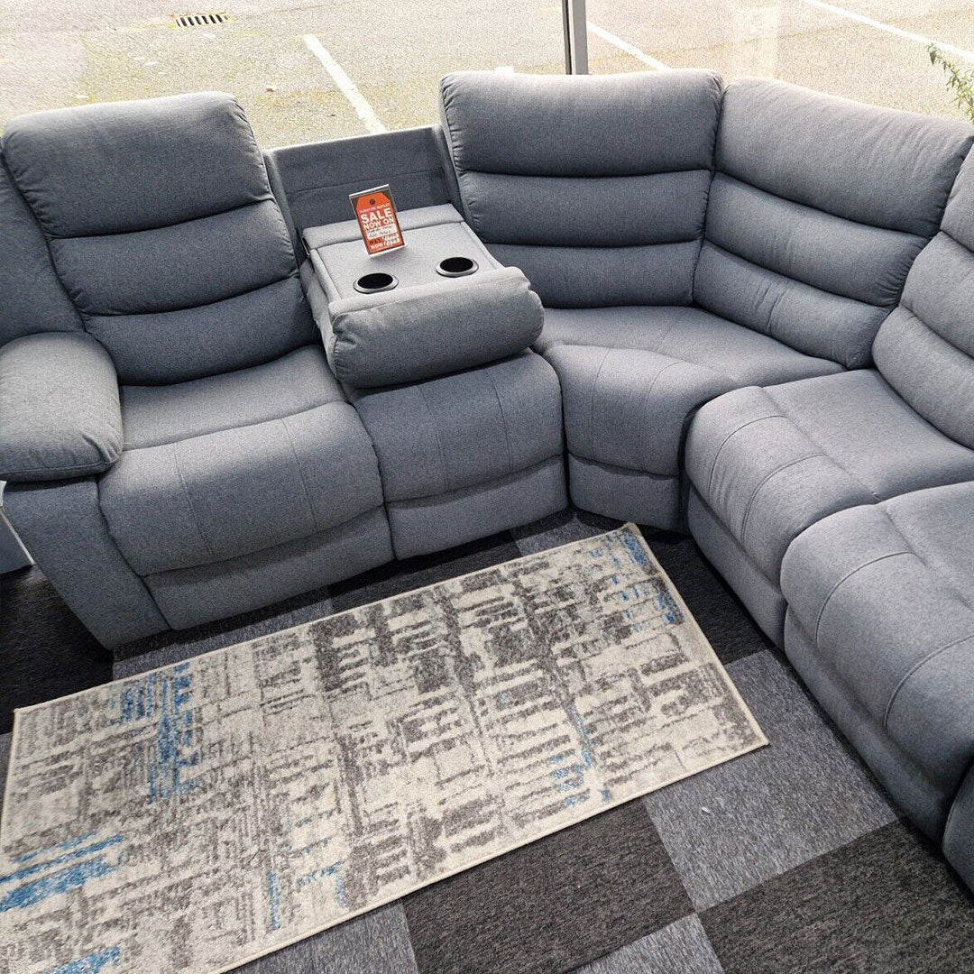 Roma fabric corner sofa side view showing 90cm depth