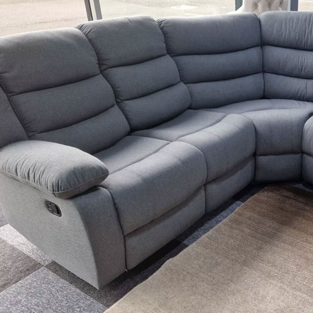 Close-up of the Roma soft fabric upholstery in grey