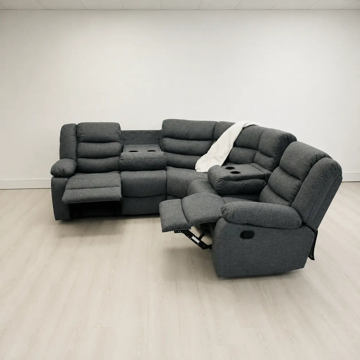 MNS Fabric Recliner Sofa Grey Manual Recliner Double Corner
