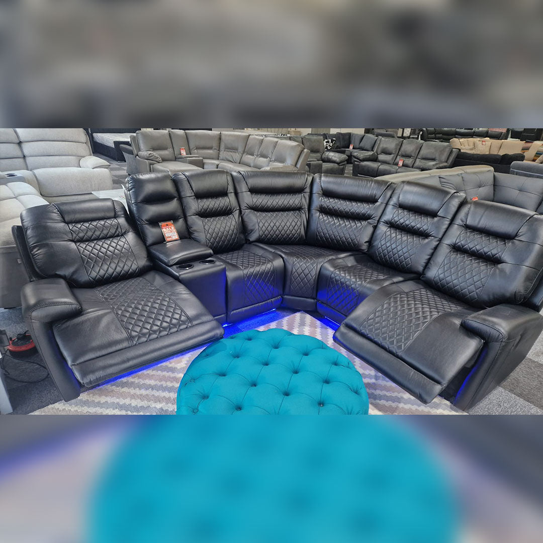 Halifax Leather Electric Recliner Corner Sofa Black -USB Ports