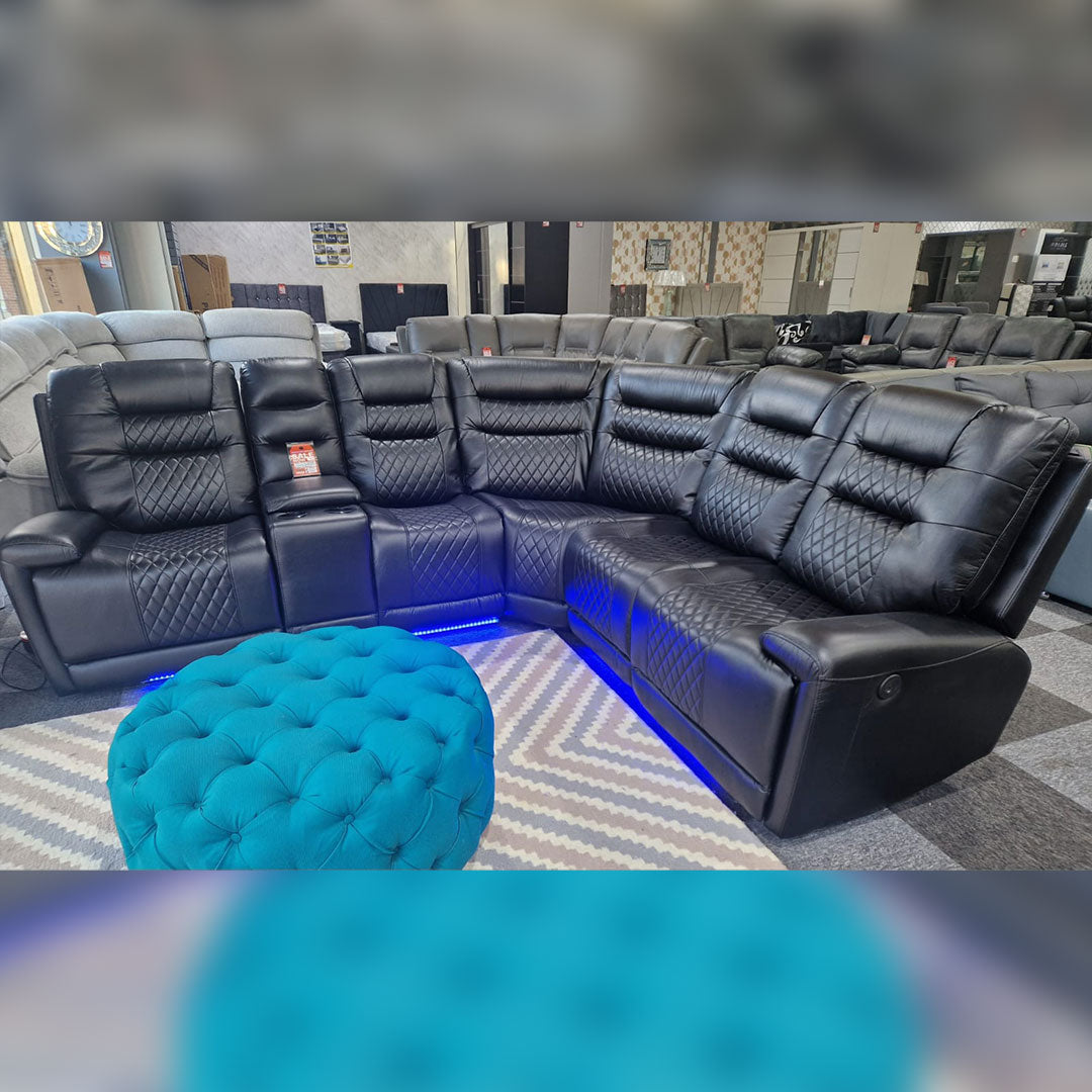 Halifax Leather Electric Recliner Corner Sofa Black -USB Ports