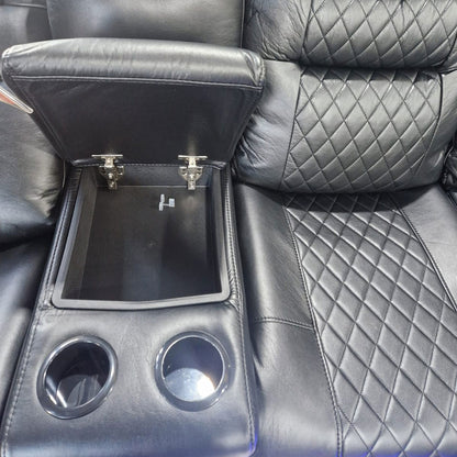 Halifax Leather Electric Recliner Corner Sofa Black -USB Ports