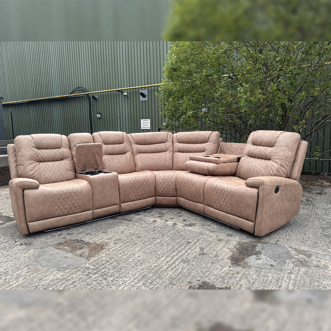 Halifax Leather Electric Recliner Corner Sofa Black -USB Ports