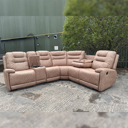 Halifax Leather Electric Recliner Corner Sofa Black -USB Ports