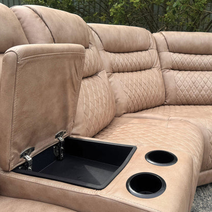 Halifax Leather Electric Recliner Corner Sofa Black -USB Ports