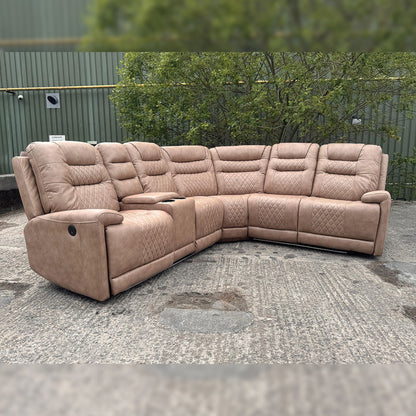 Halifax Leather Electric Recliner Corner Sofa Black -USB Ports