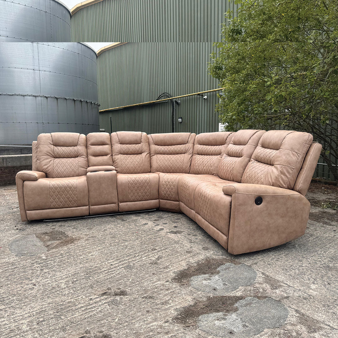 Halifax Leather Electric Recliner Corner Sofa Black -USB Ports