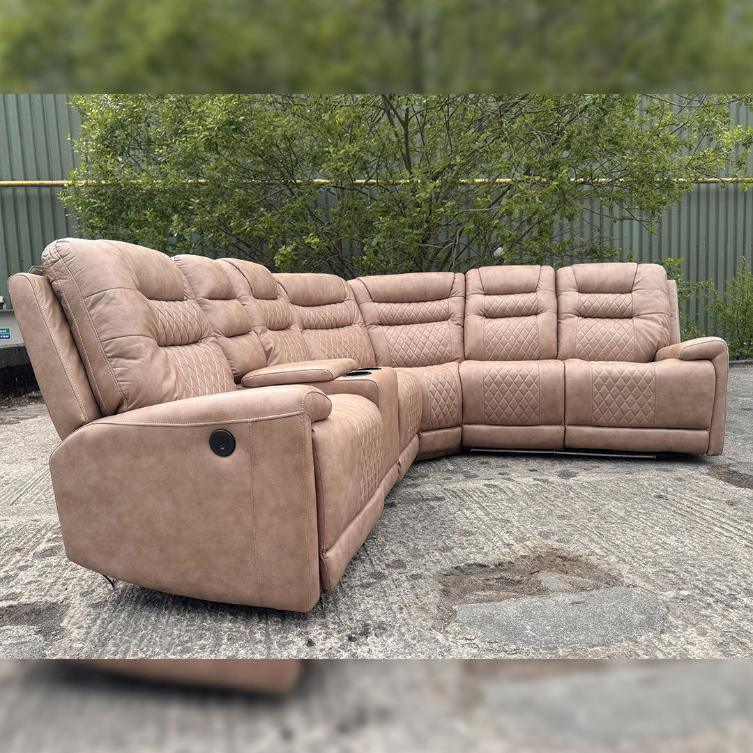 Halifax Leather Electric Recliner Corner Sofa Black -USB Ports