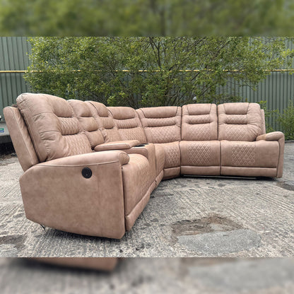 Halifax Leather Electric Recliner Corner Sofa Black -USB Ports