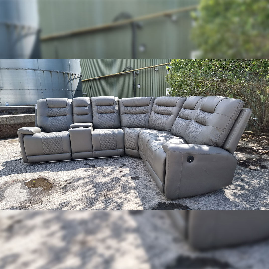 Halifax Leather Electric Recliner Corner Sofa Black -USB Ports