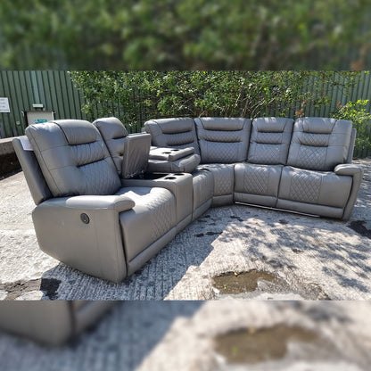 Halifax Leather Electric Recliner Corner Sofa Black -USB Ports