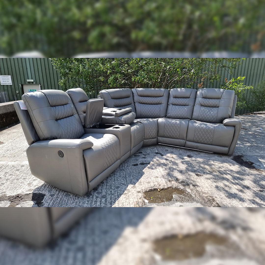 Halifax Leather Electric Recliner Corner Sofa Black -USB Ports