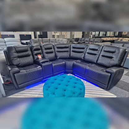 Halifax Leather Electric Recliner Corner Sofa Black -USB Ports