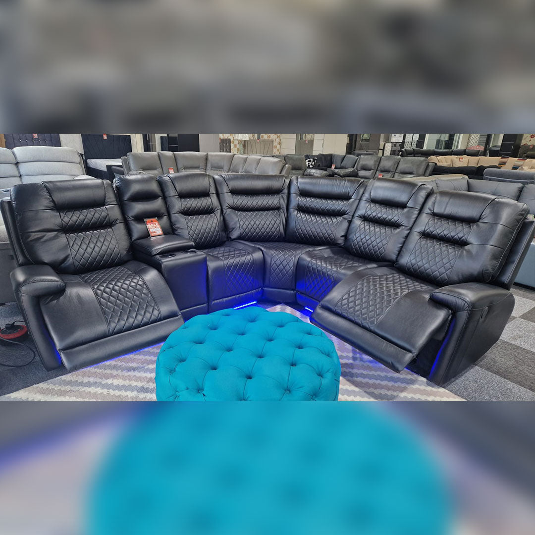 Halifax Leather Electric Recliner Corner Sofa Black -USB Ports
