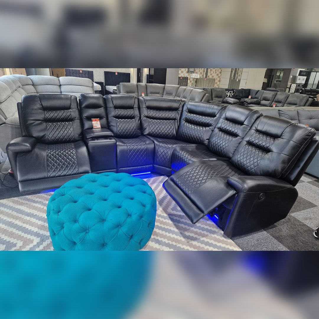 Halifax Leather Electric Recliner Corner Sofa Black -USB Ports