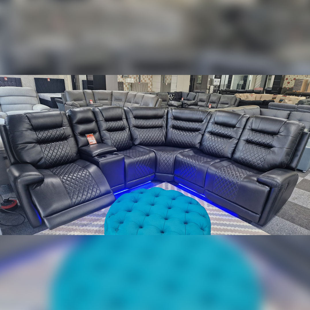 Halifax Leather Electric Recliner Corner Sofa Black -USB Ports