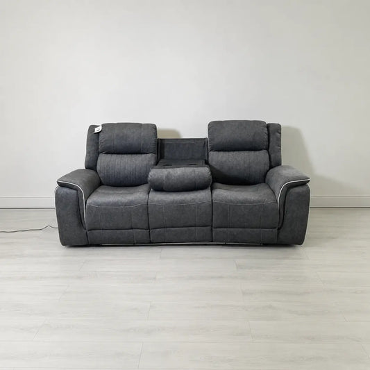 MNS Hannah Electric Recliner Set Grey Microfiber Fabric, 3+2 Sofa with Cupholders