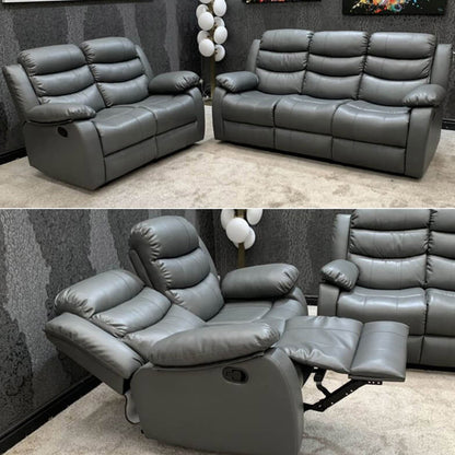 MNS Leather Recliner Sofa with Cupholders - 3+2 Seater Sofa - Black (3+2 Seater)
