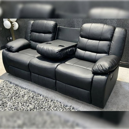 MNS Leather Recliner Sofa with Cupholders - 3+2 Seater Sofa - Black (3+2 Seater)
