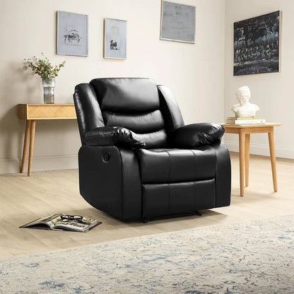 MNS Leather Recliner Sofa with Cupholders - 3+2 Seater Sofa - Black (3+2 Seater)
