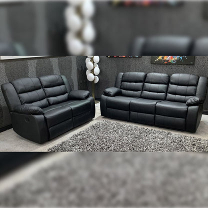 MNS Leather Recliner Sofa with Cupholders - 3+2 Seater Sofa - Black (3+2 Seater)
