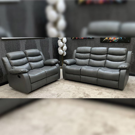 MNS Leather Recliner Sofa with Cupholders - 3+2 Seater Sofa - Black (3+2 Seater)
