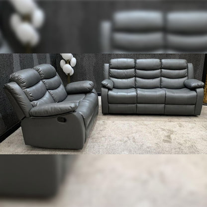 MNS Leather Recliner Sofa with Cupholders - 3+2 Seater Sofa - Black (3+2 Seater)
